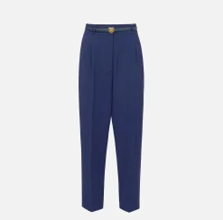 Pantalone in crêpe con cintura e ricamo