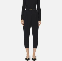 Pantalone in crêpe con cintura e ricamo