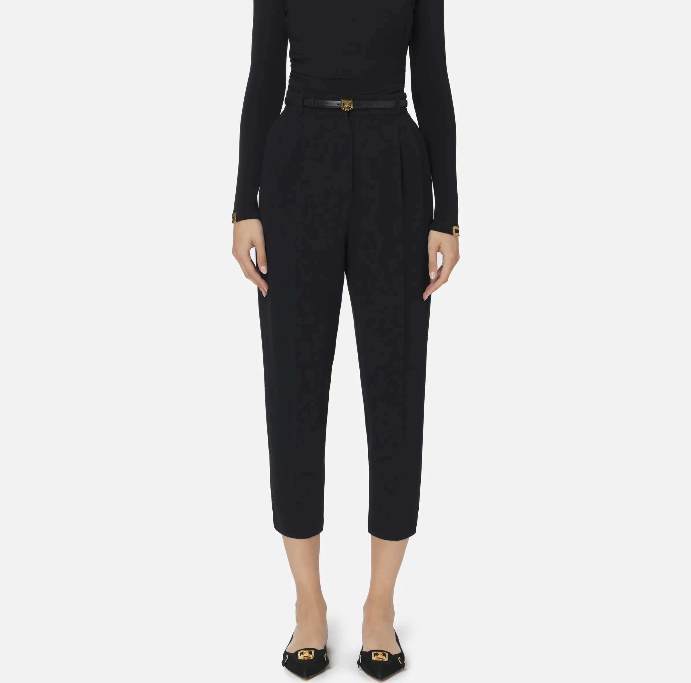 Pantalone in crêpe con cintura e ricamo