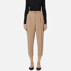 Pantalone in crêpe con cintura e ricamo