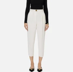 Pantalone in crêpe con cintura e ricamo