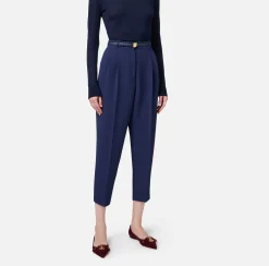 Pantalone in crêpe con cintura e ricamo