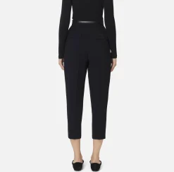 Pantalone in crêpe con cintura e ricamo