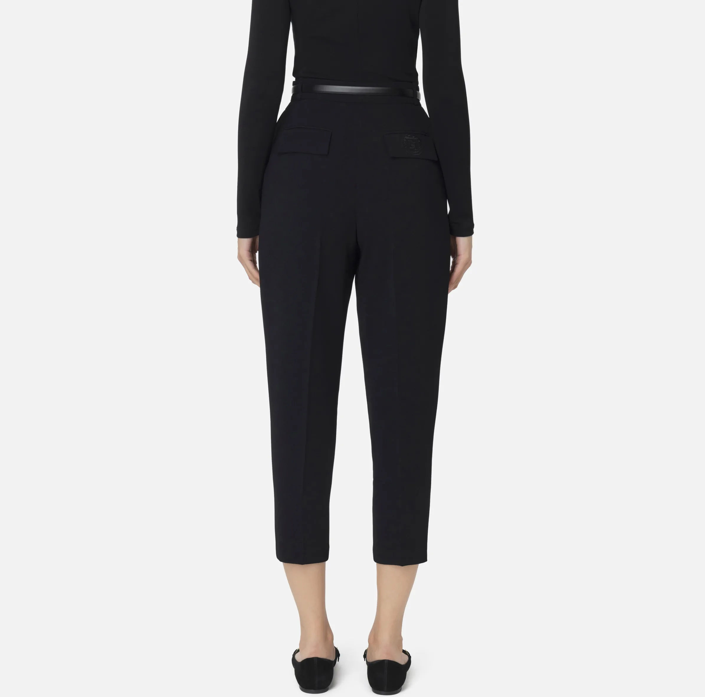 Pantalone in crêpe con cintura e ricamo