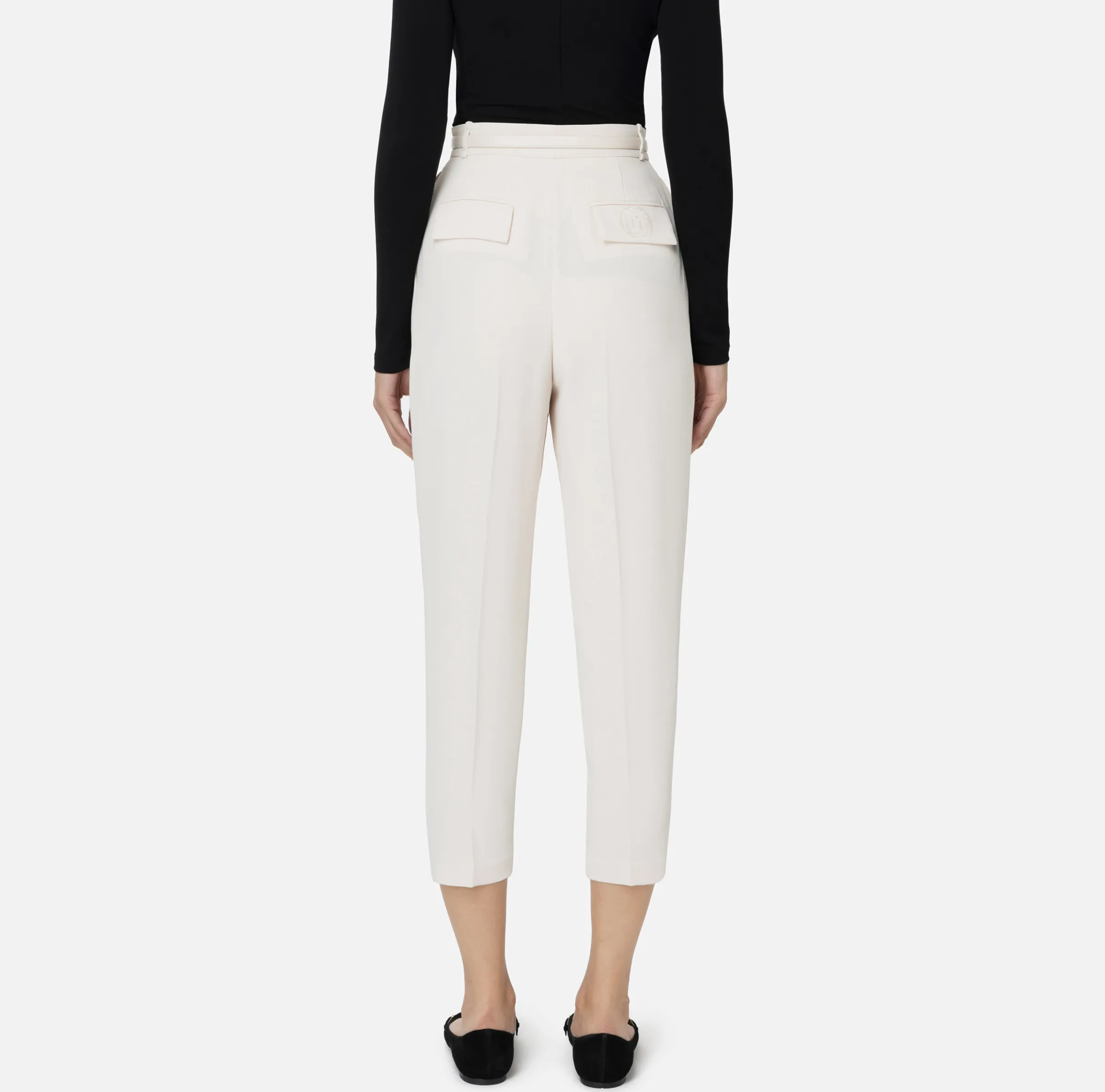 Pantalone in crêpe con cintura e ricamo