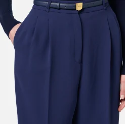Pantalone in crêpe con cintura e ricamo