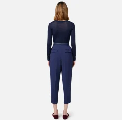 Pantalone in crêpe con cintura e ricamo