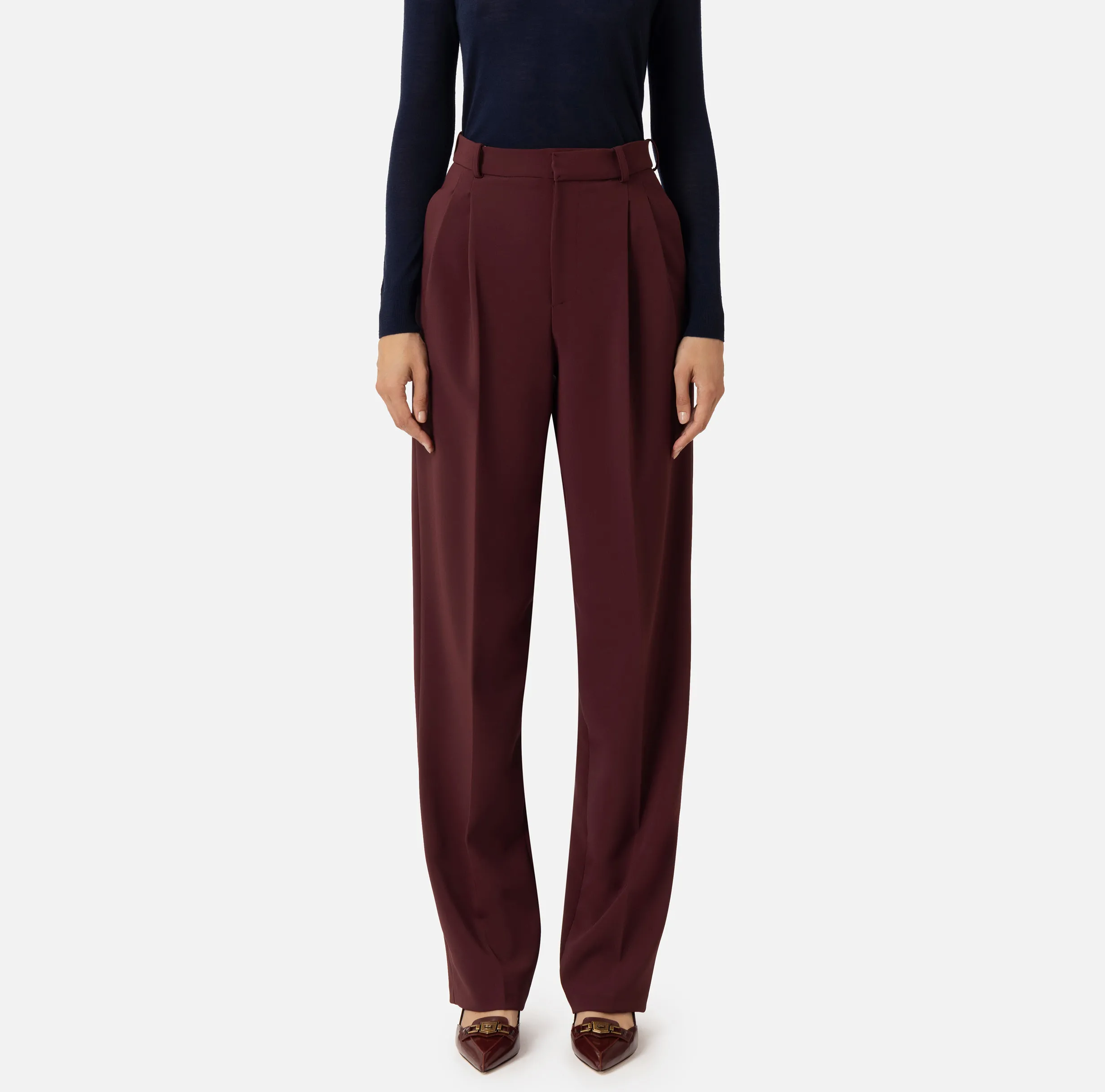 Pantalone in crêpe stretch con doppie pinces
