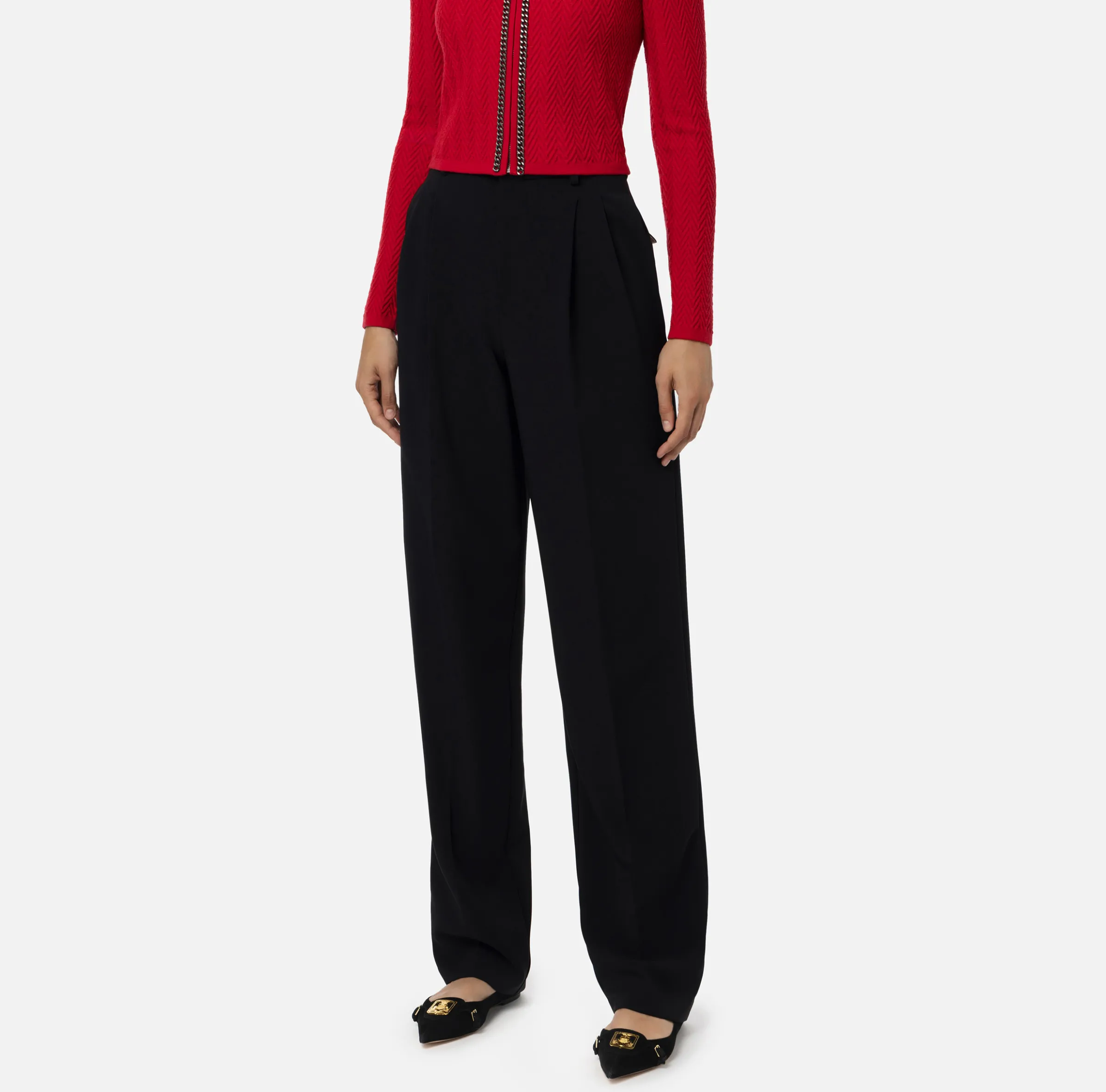 Pantalone in crêpe stretch con doppie pinces