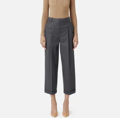 Pantalone in fresco lana con pinces e risvolto