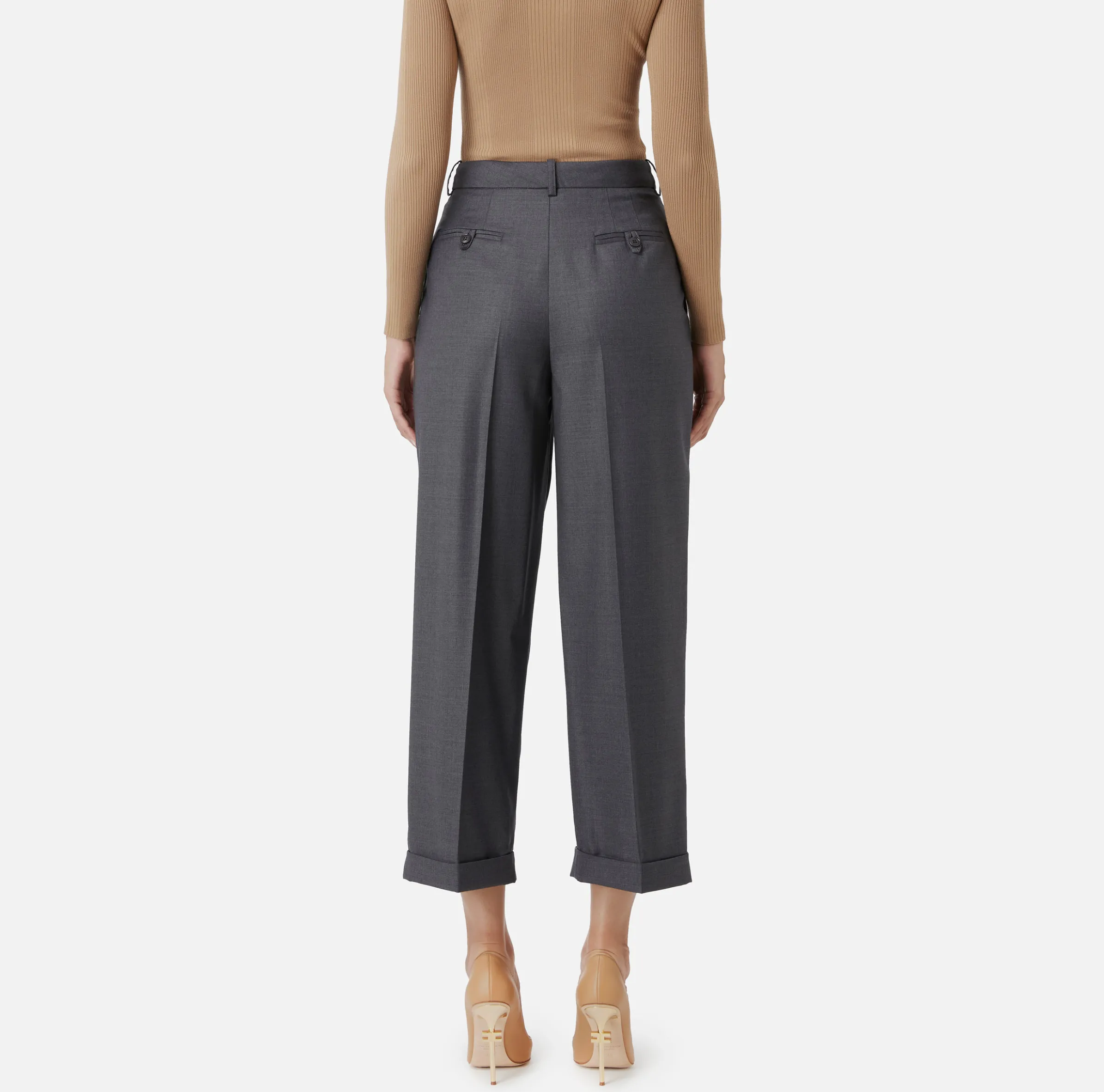 Pantalone in fresco lana con pinces e risvolto