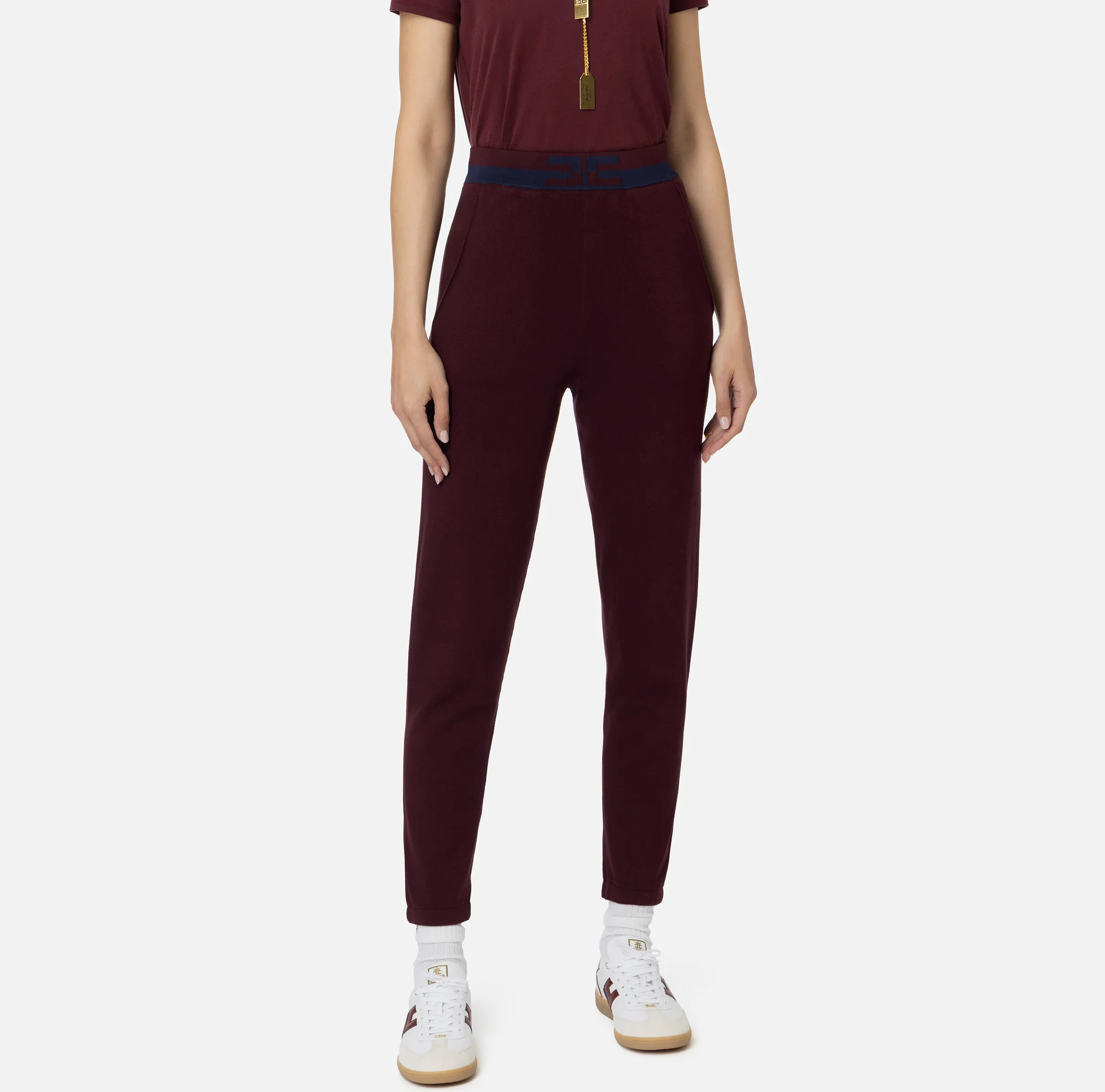 Pantalone jogger in viscosa con bande logo