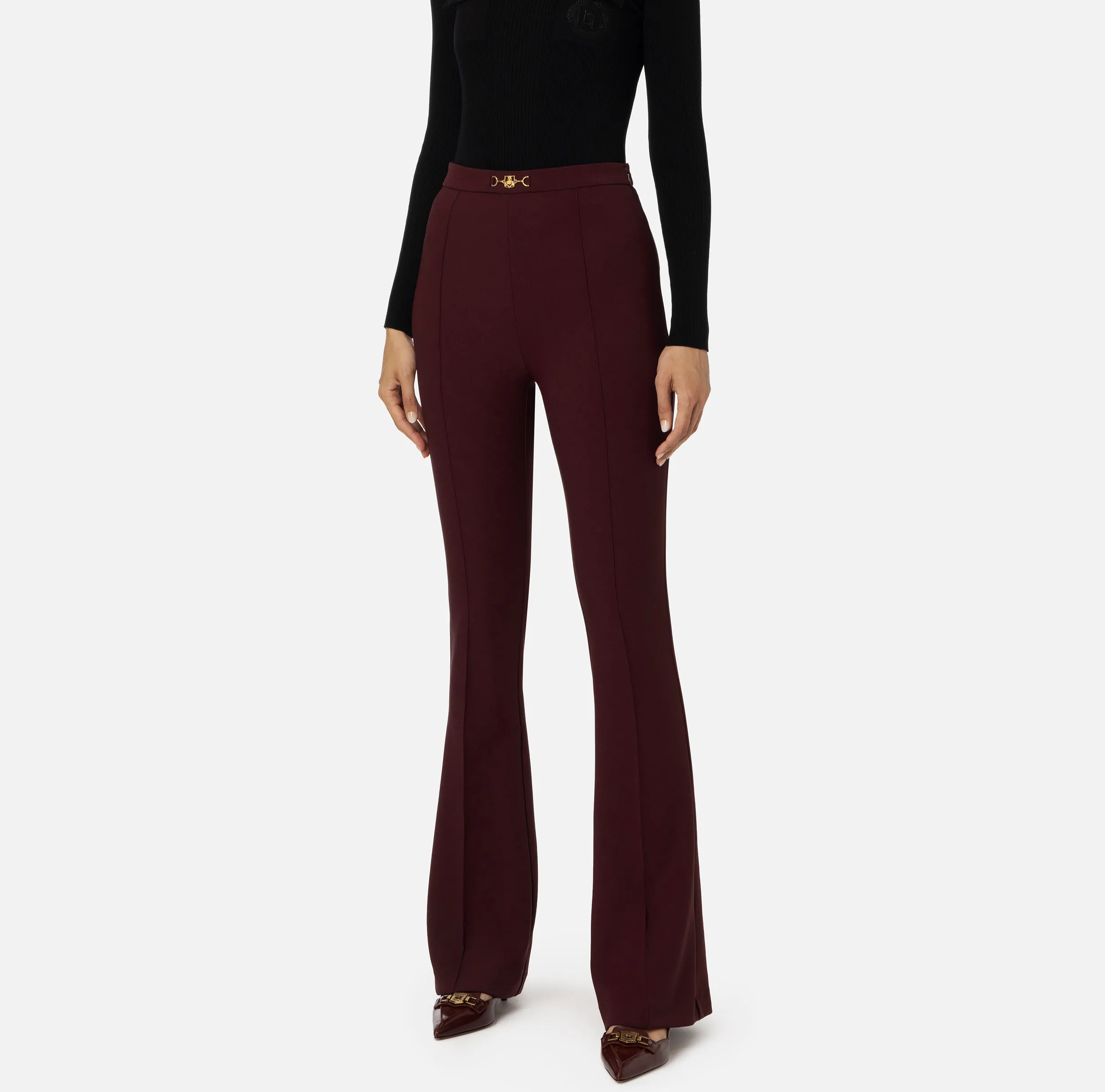 Pantalone palazzo in crêpe stretch con morsetto