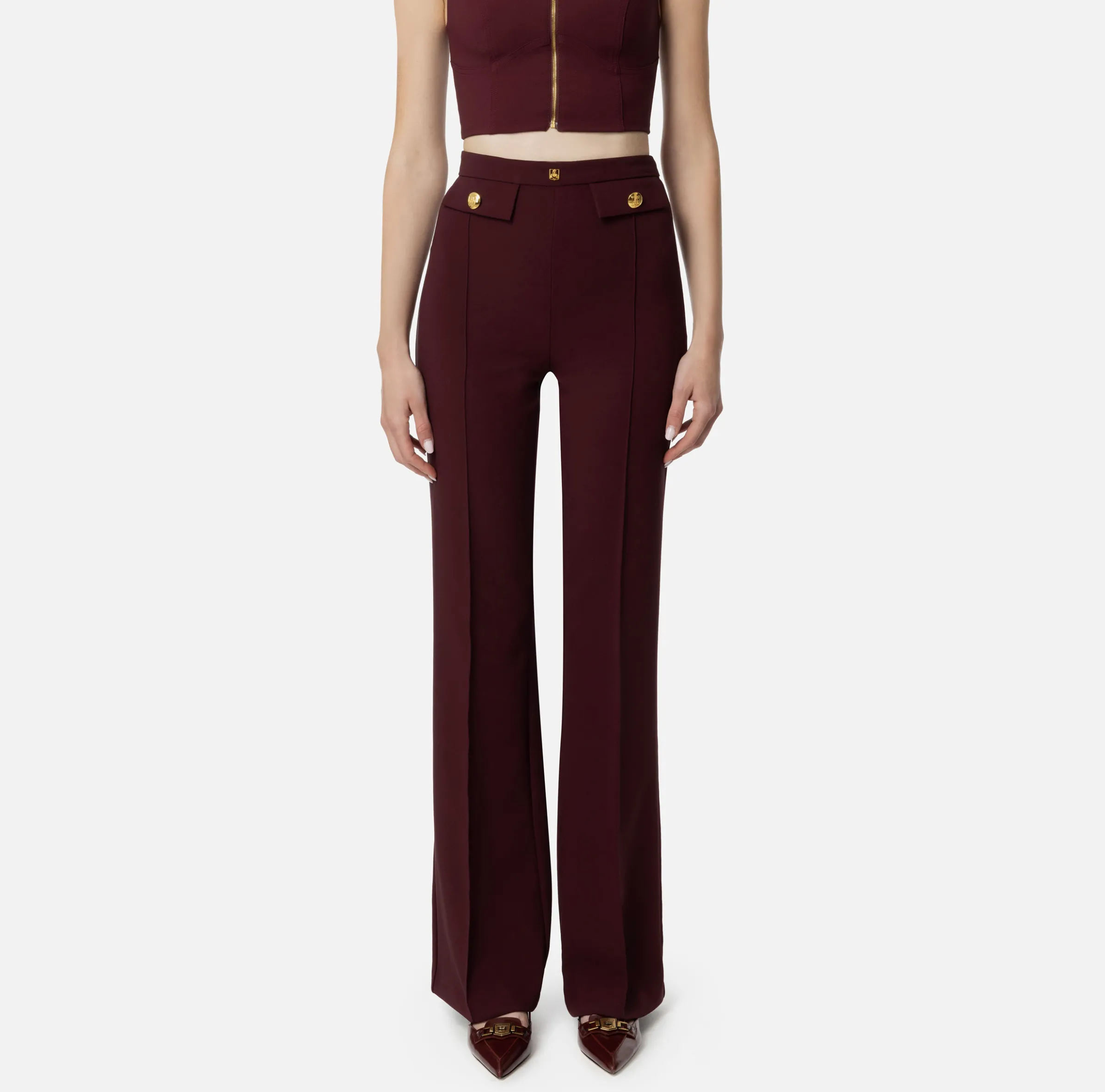 Pantalone palazzo in crêpe stretch con rivetto logo