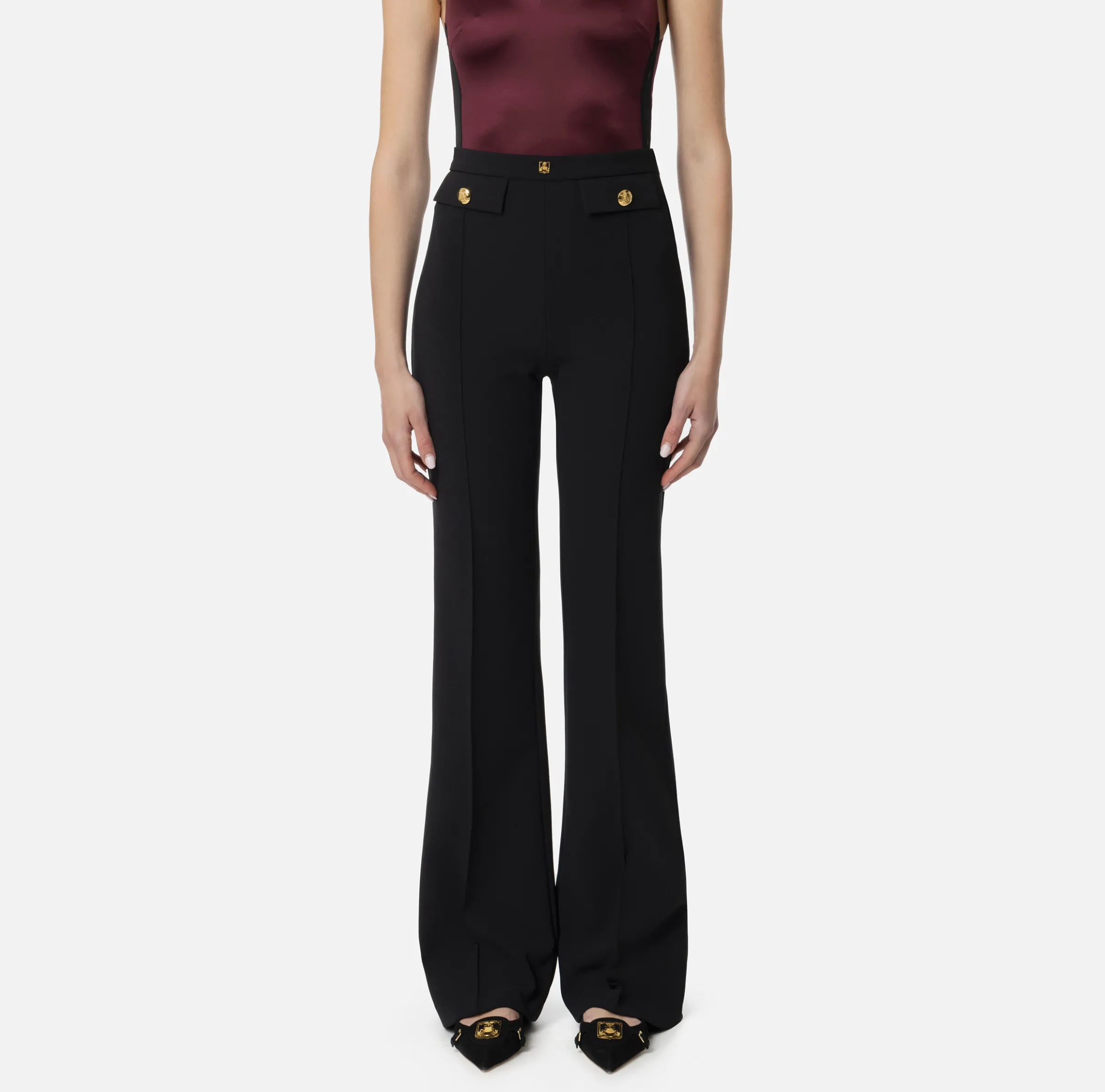 Pantalone palazzo in crêpe stretch con rivetto logo