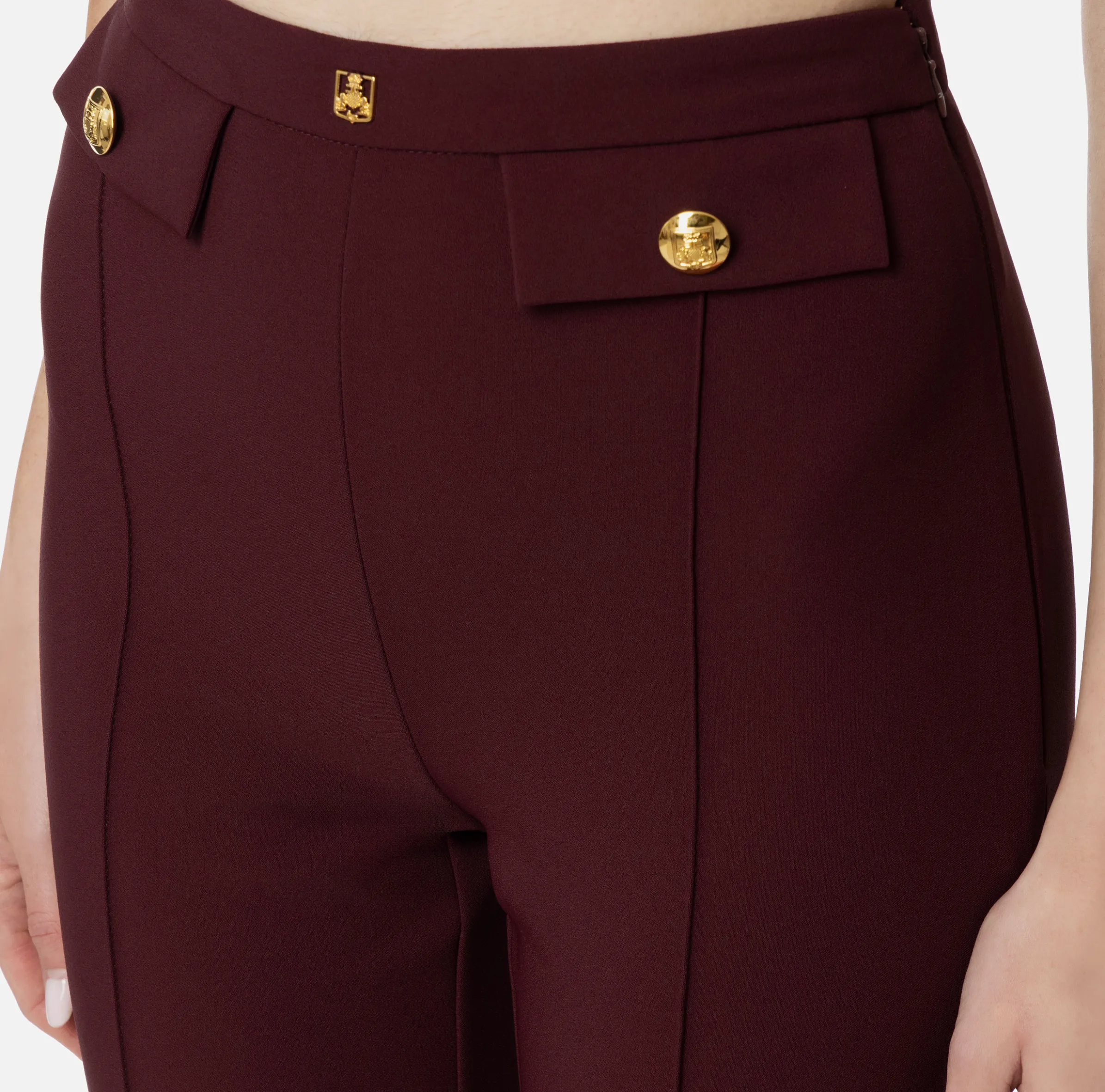 Pantalone palazzo in crêpe stretch con rivetto logo