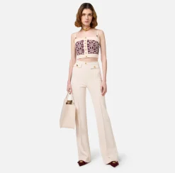 Pantalone palazzo in crêpe stretch con rivetto logo
