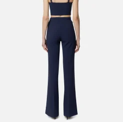 Pantalone palazzo in crêpe stretch con rivetto logo