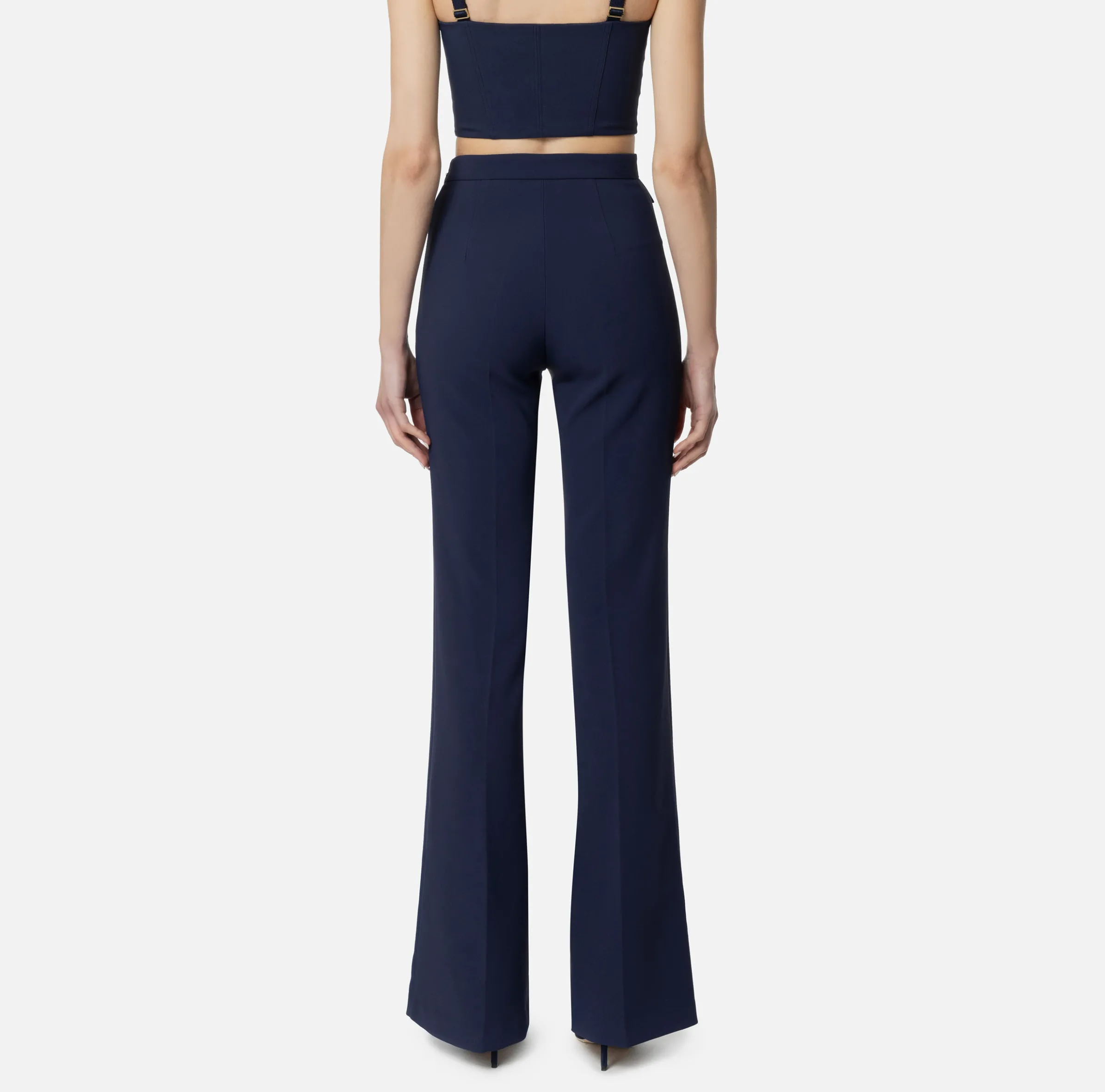 Pantalone palazzo in crêpe stretch con rivetto logo