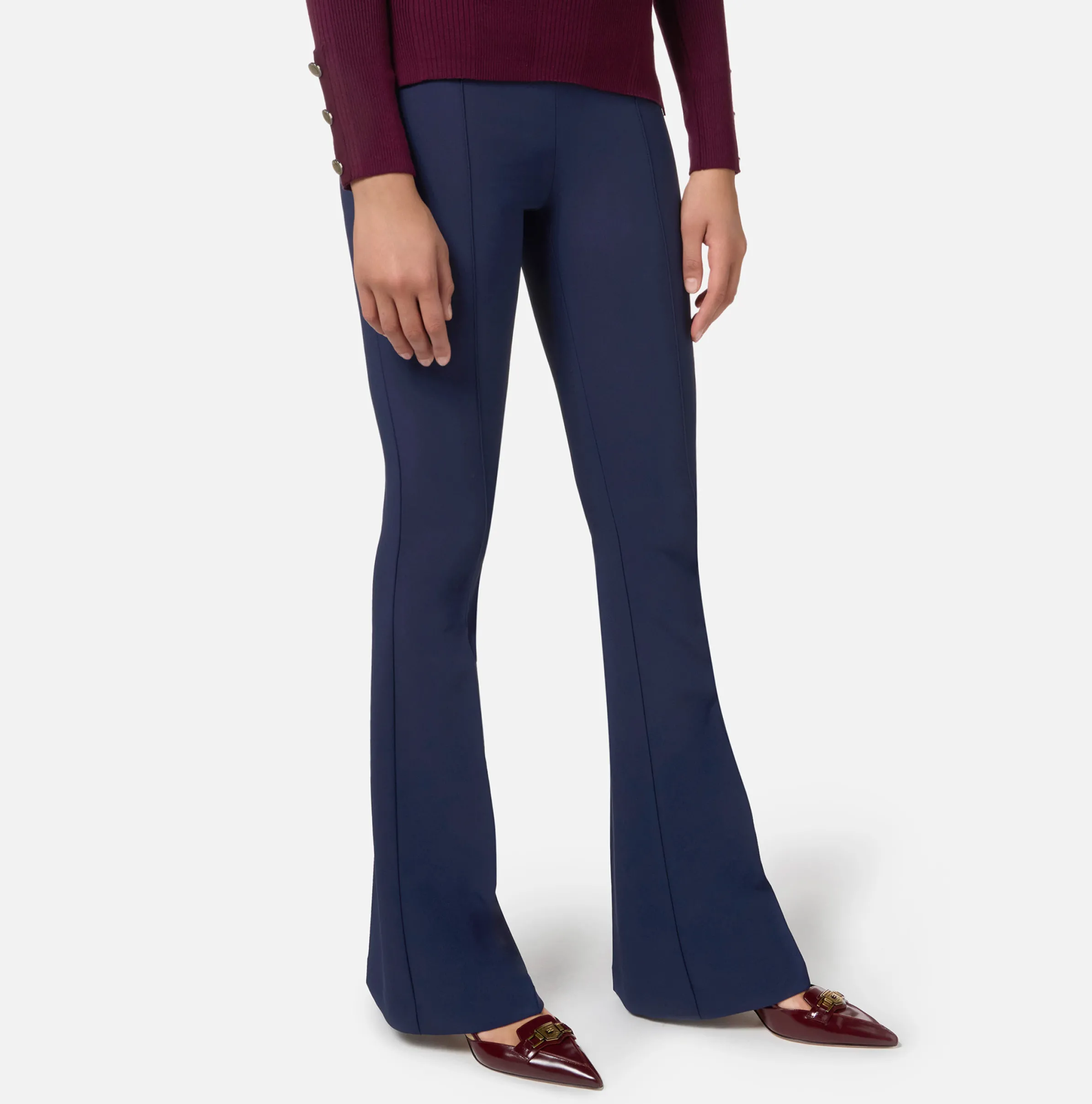 Pantalone palazzo in crêpe stretch con morsetto