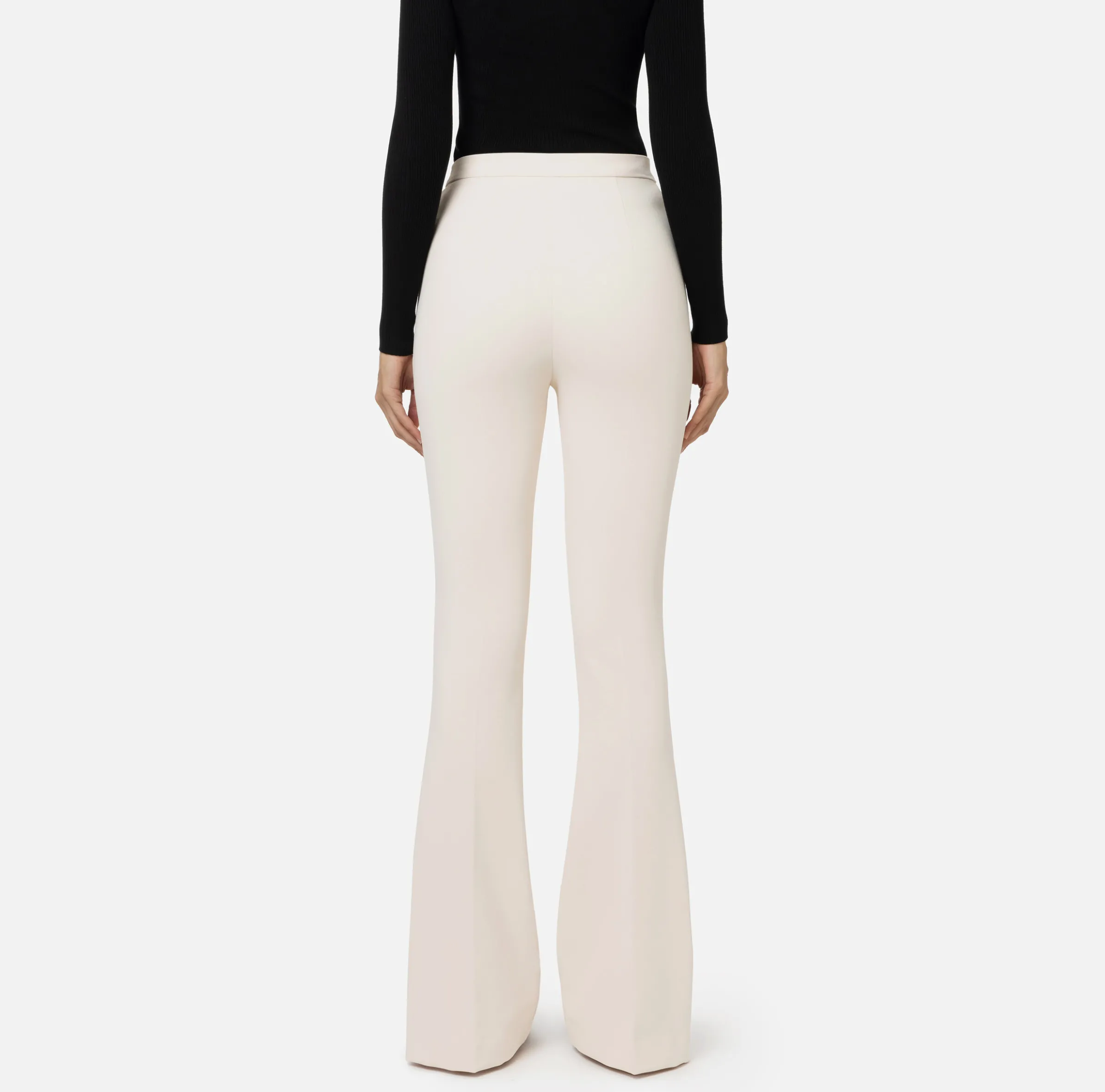 Pantalone palazzo in crêpe stretch con morsetto