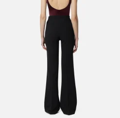 Pantalone palazzo in crêpe stretch con rivetto logo