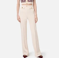 Pantalone palazzo in crêpe stretch con rivetto logo