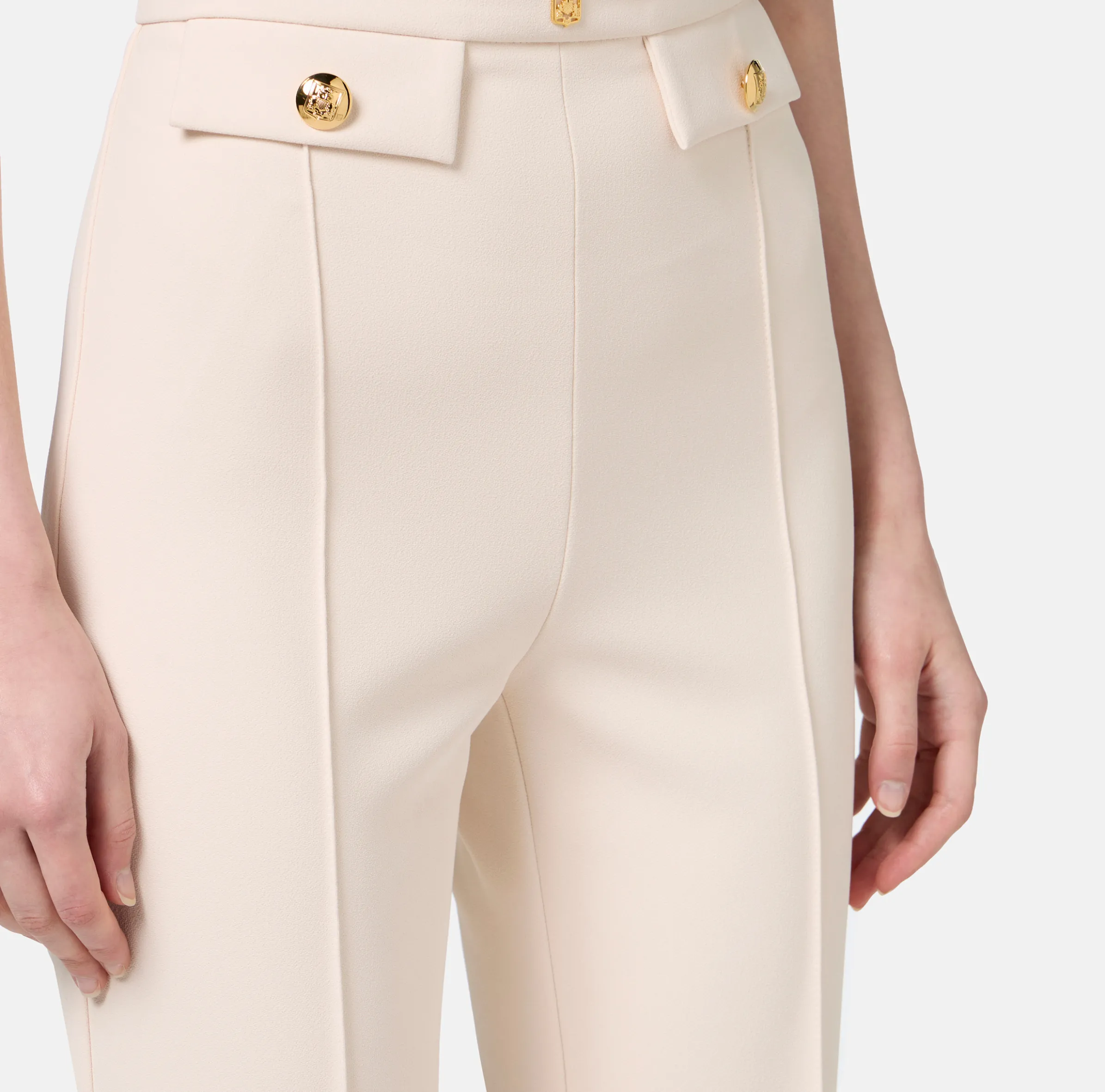 Pantalone palazzo in crêpe stretch con rivetto logo