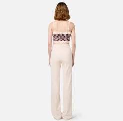 Pantalone palazzo in crêpe stretch con rivetto logo