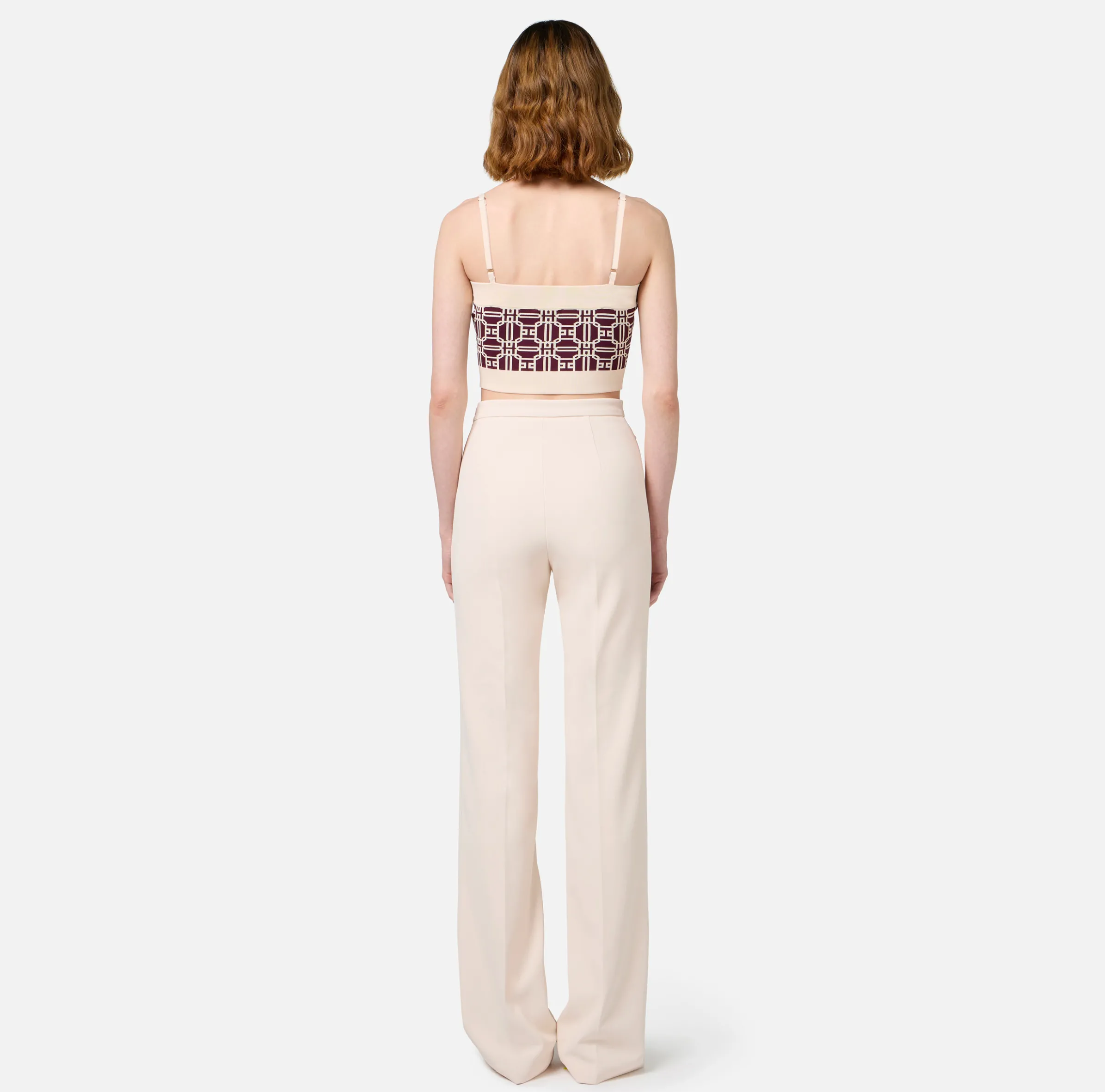 Pantalone palazzo in crêpe stretch con rivetto logo