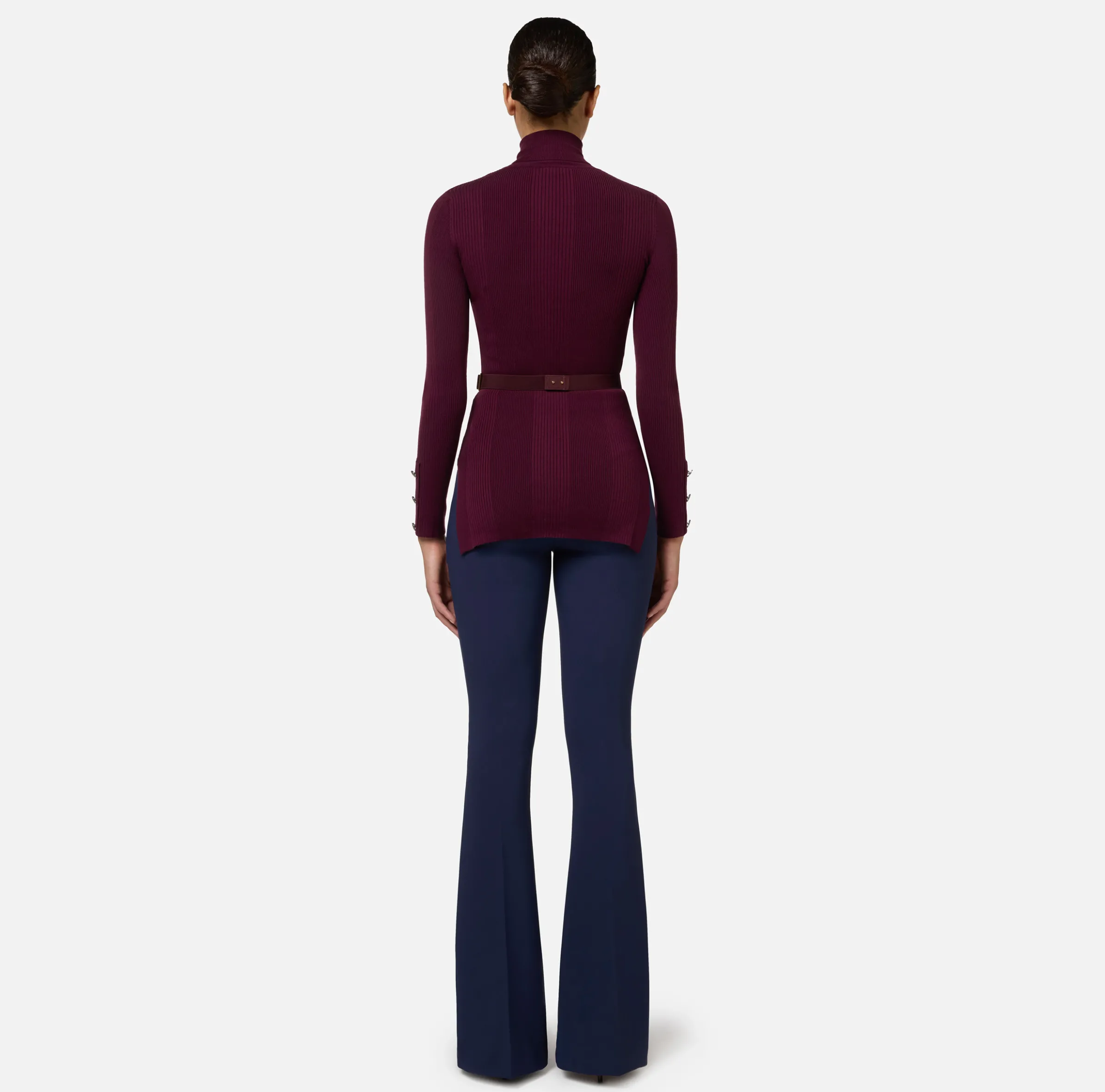 Pantalone palazzo in crêpe stretch con morsetto