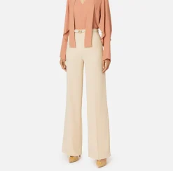 Pantalone palazzo in raso con cintura