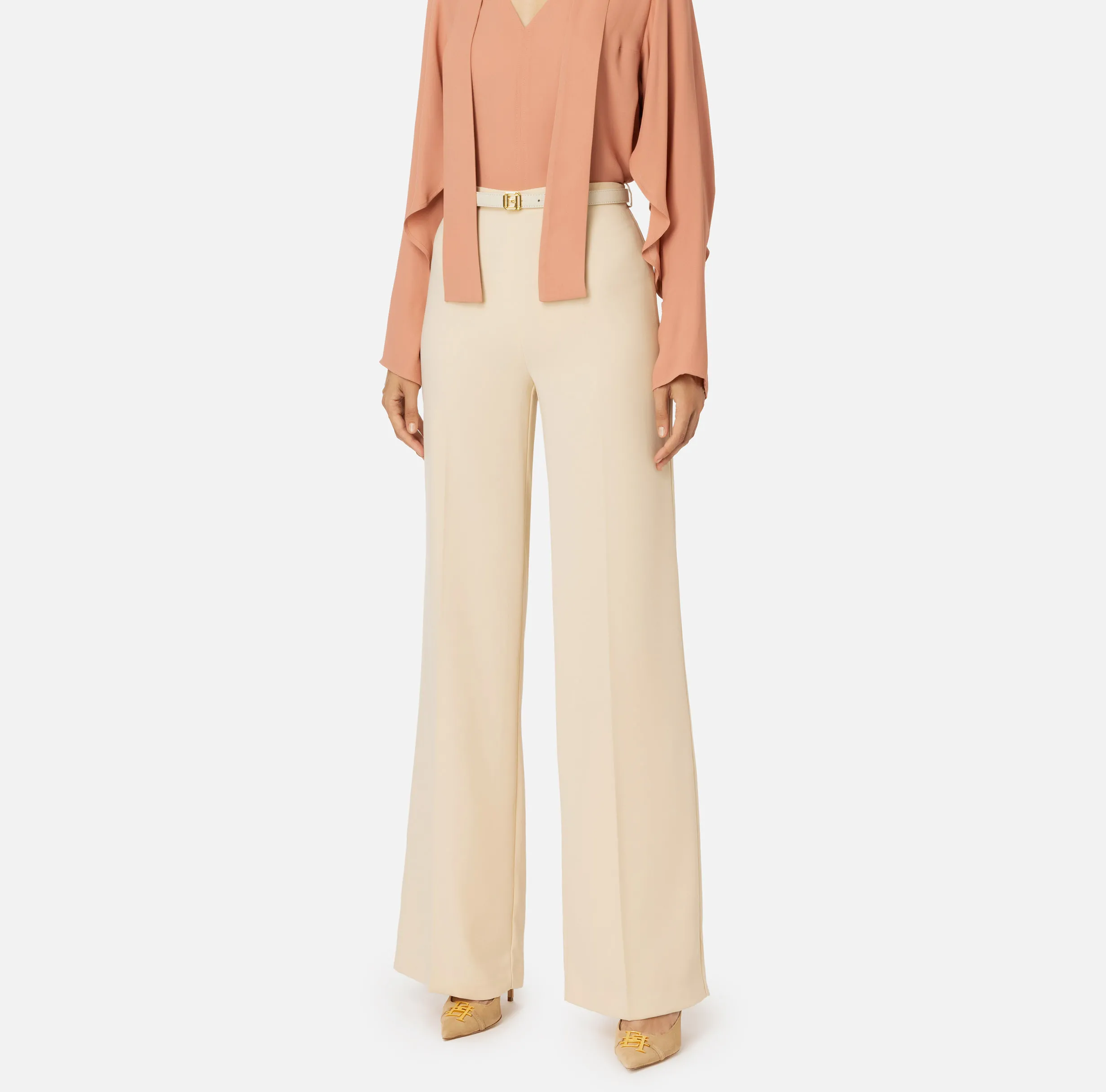 Pantalone palazzo in raso con cintura