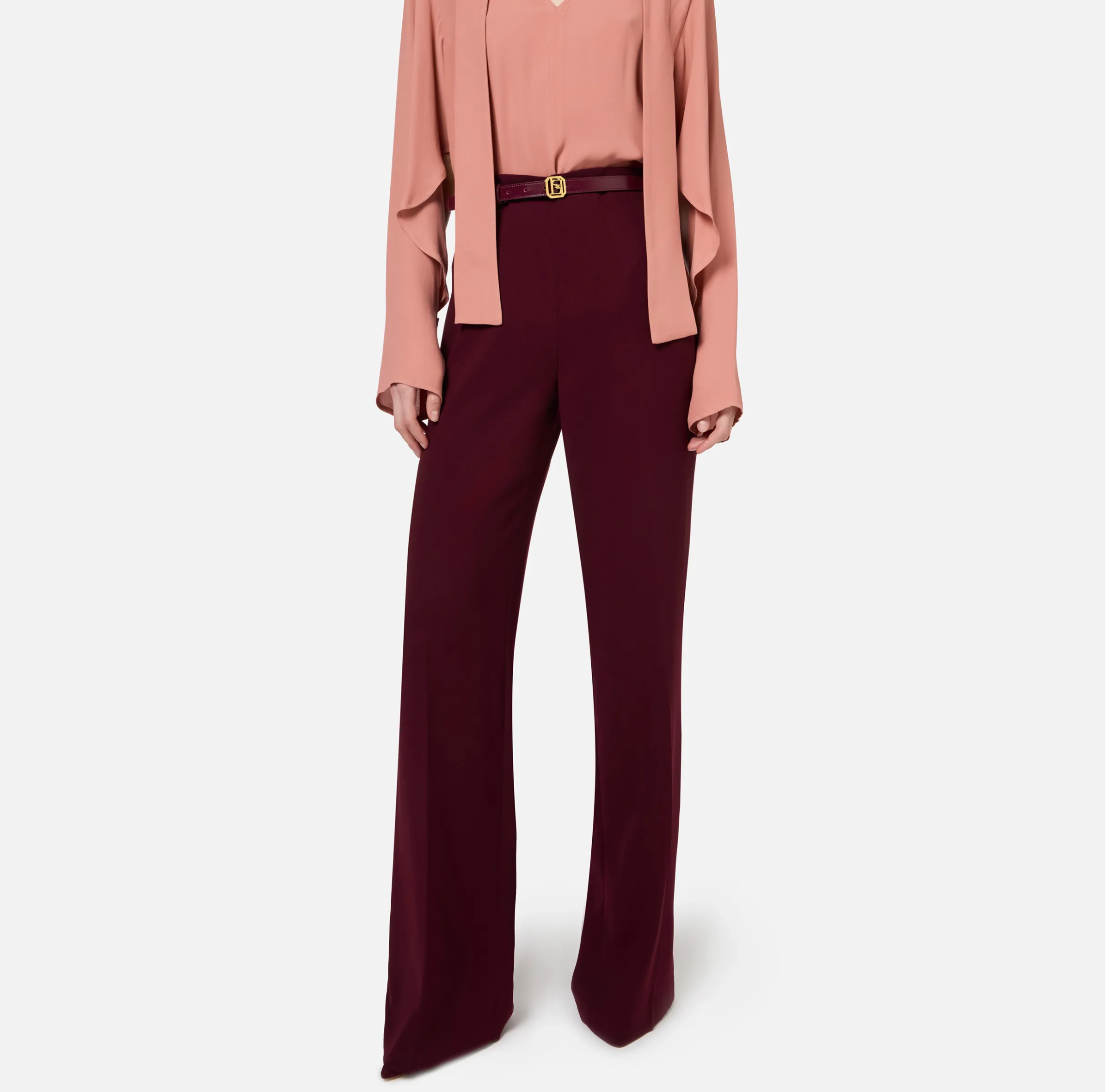 Pantalone palazzo in raso con cintura