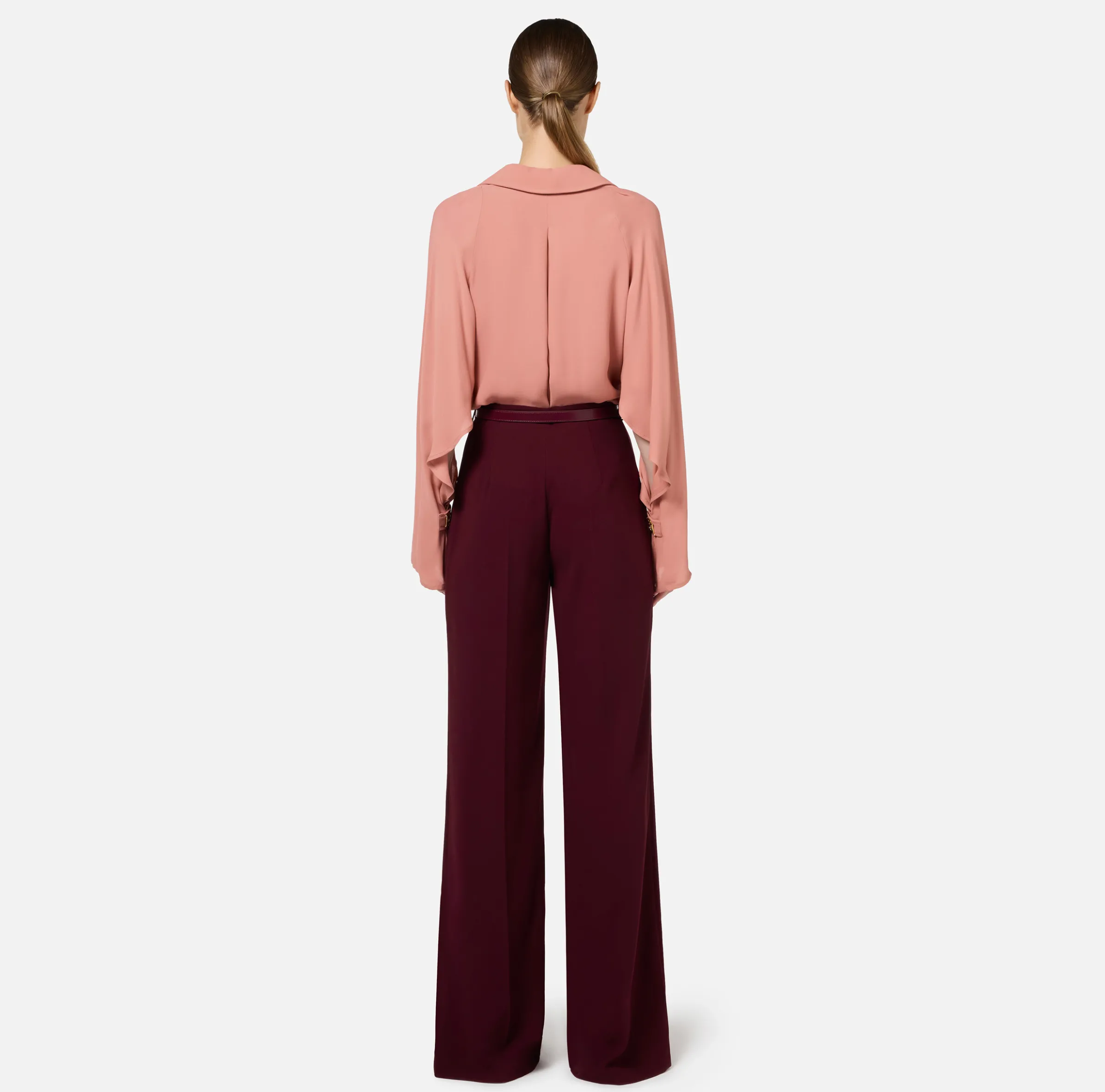 Pantalone palazzo in raso con cintura