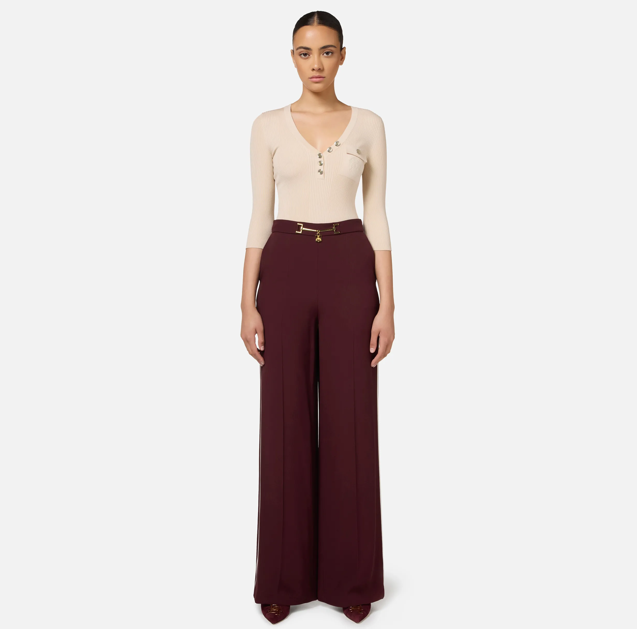 Pantalone palazzo in satin con morsetto