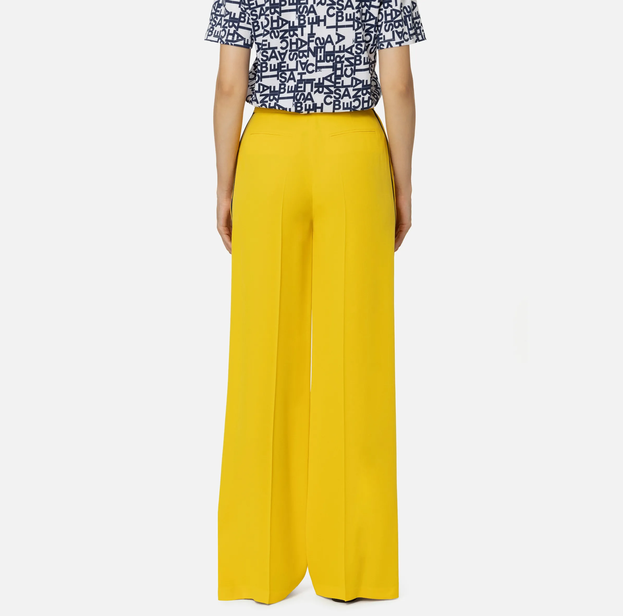 Pantalone palazzo in satin con morsetto