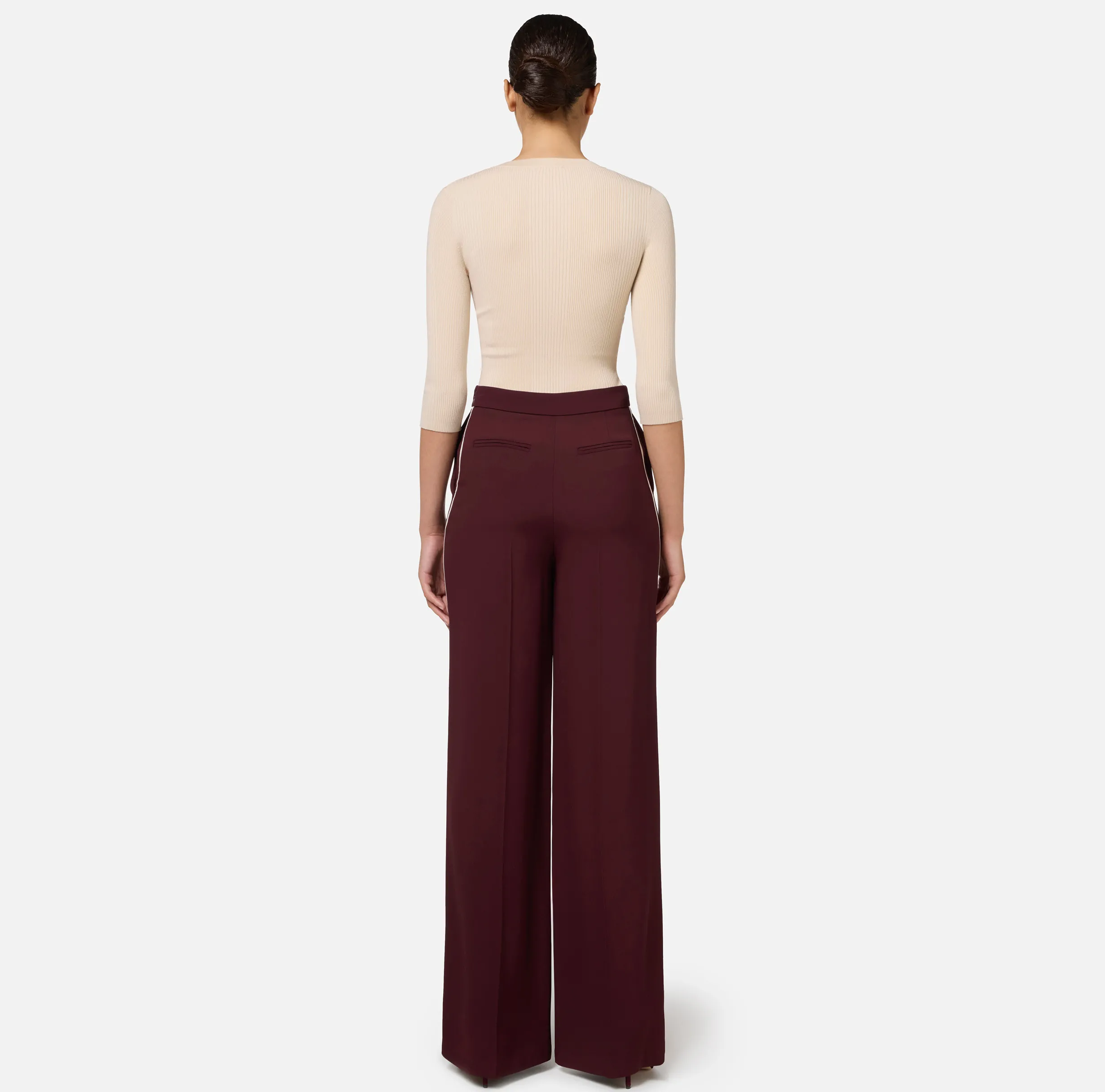 Pantalone palazzo in satin con morsetto