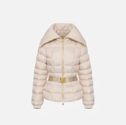 Piumino corto in nylon con ampio collo