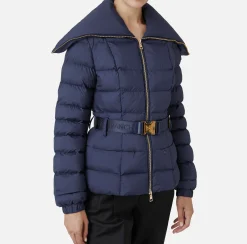 Piumino corto in nylon con ampio collo