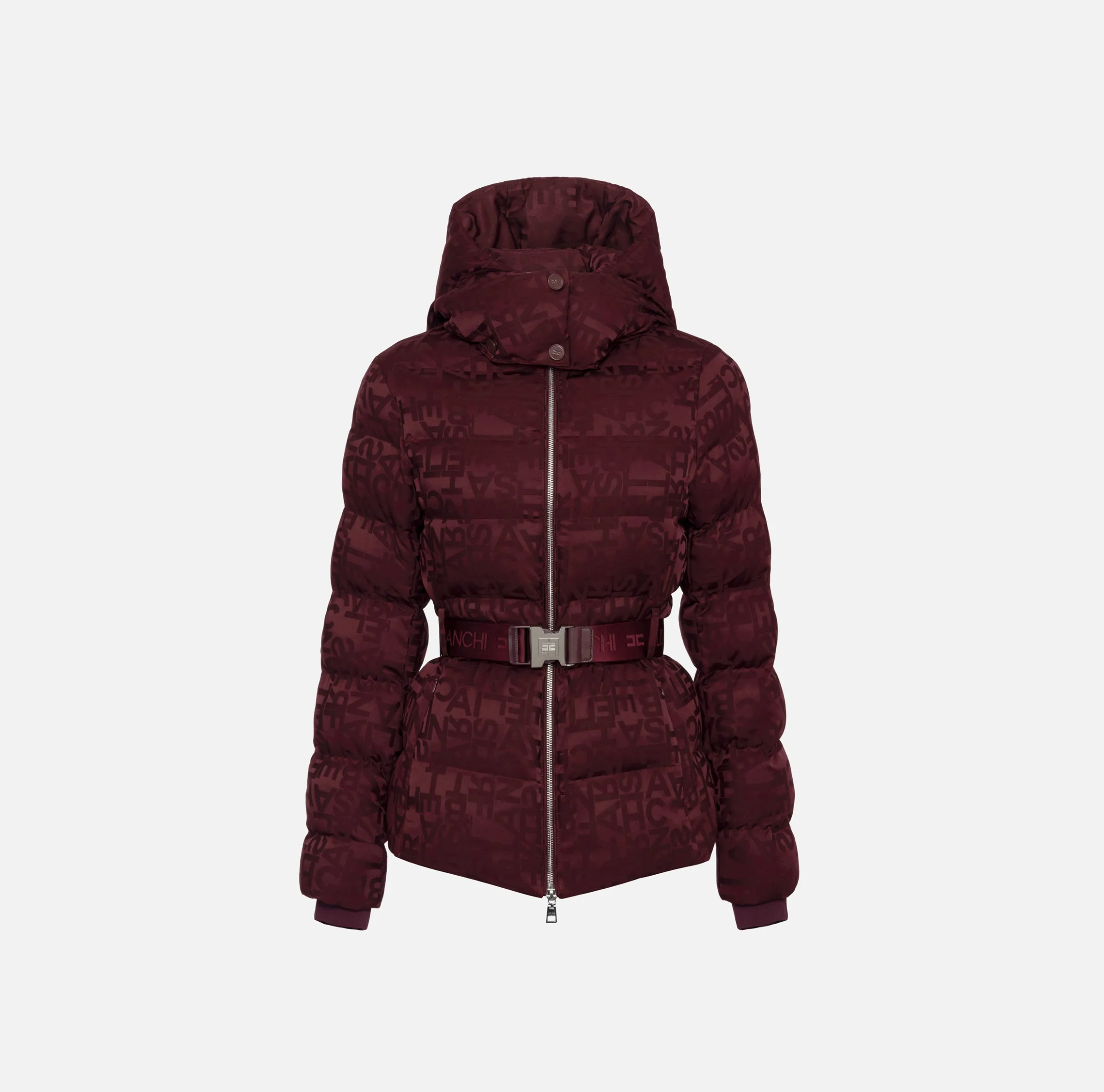 Piumino corto in nylon jacquard lettering