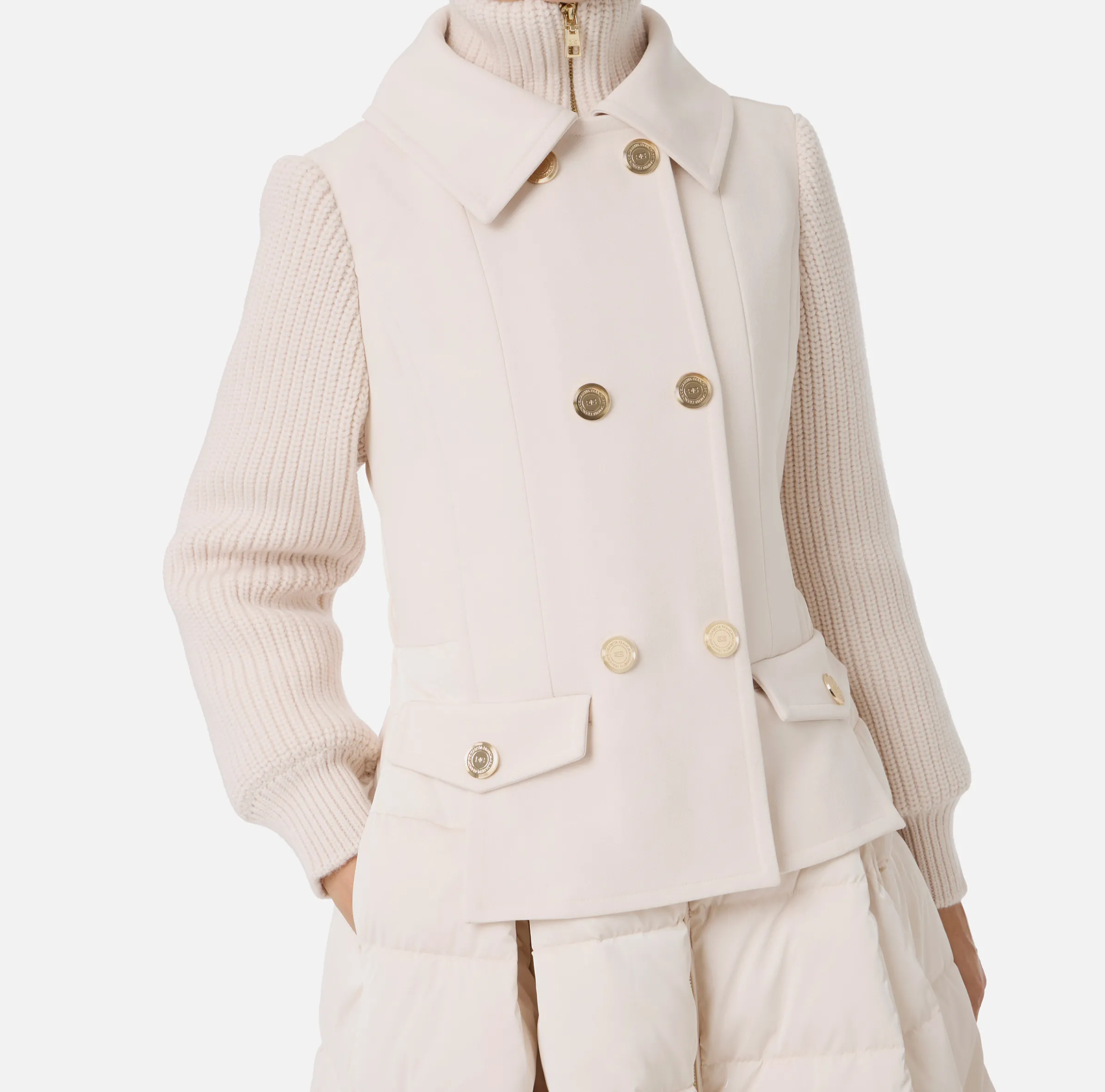 Piumino in nylon e panno con gonna a ruota