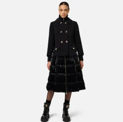 Piumino in nylon e panno con gonna a ruota