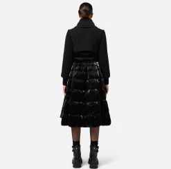 Piumino in nylon e panno con gonna a ruota