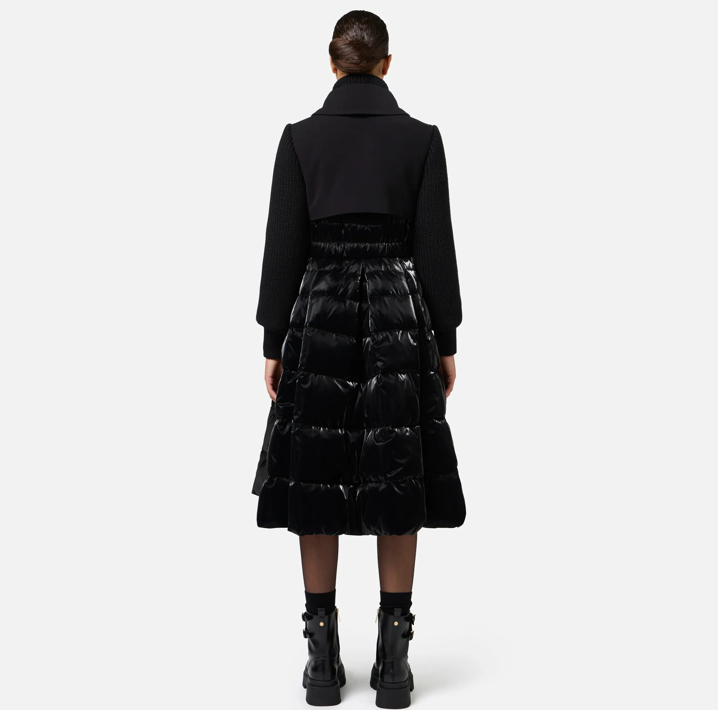 Piumino in nylon e panno con gonna a ruota