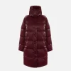 Piumino lungo in nylon satin con cappuccio