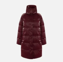Piumino lungo in nylon satin con cappuccio