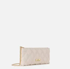 Pochette in tessuto embossed con tracolla in catena