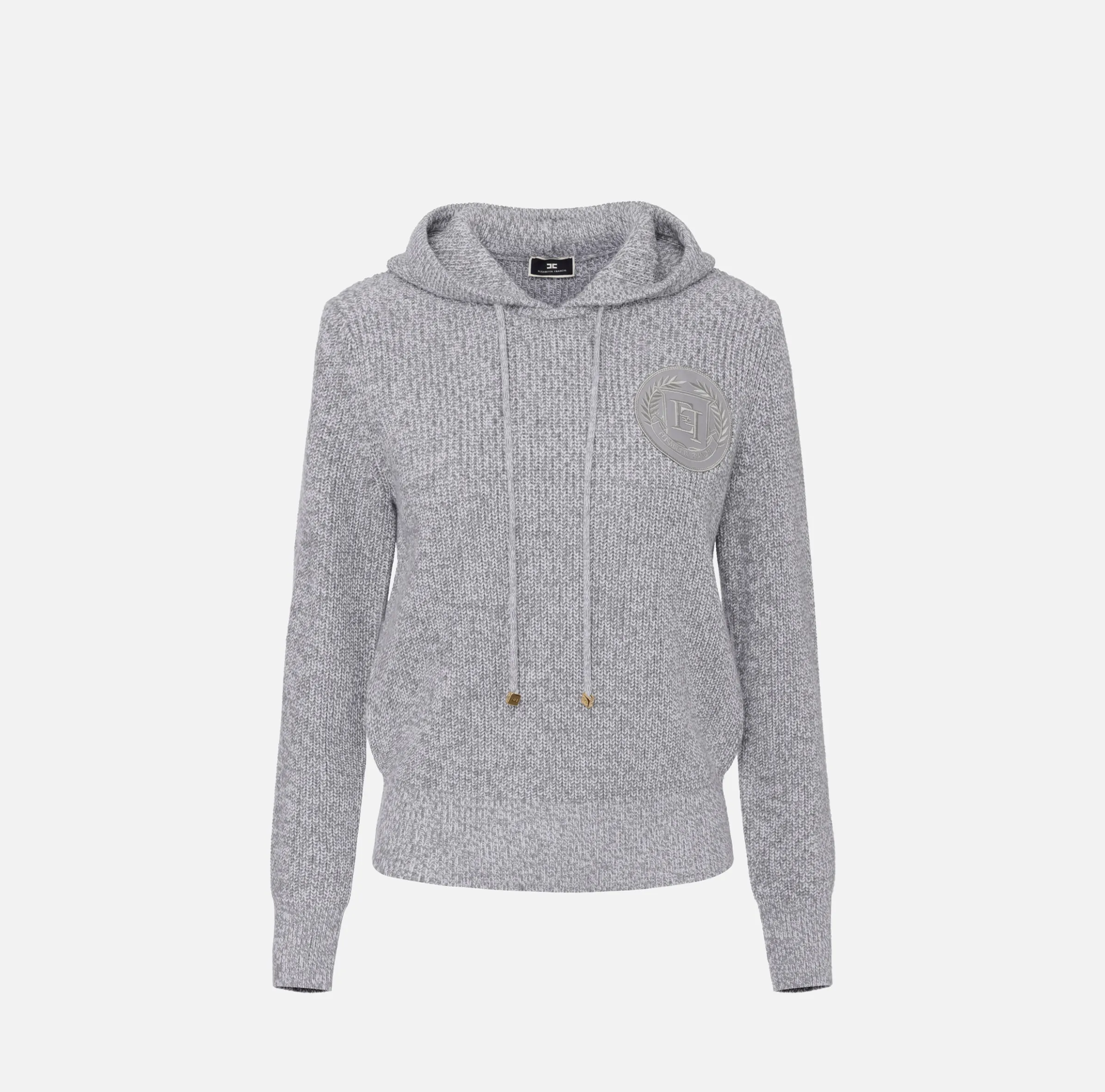 Pullover in viscosa mouliné con cappuccio e patch logo