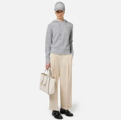 Pullover in viscosa mouliné con cappuccio e patch logo